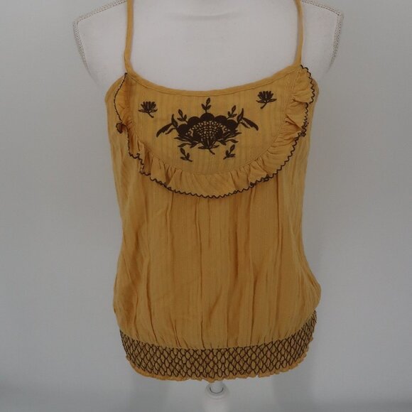 Mine Yellow Tank Top Embroidered Details Size Medium - Picture 1 of 9